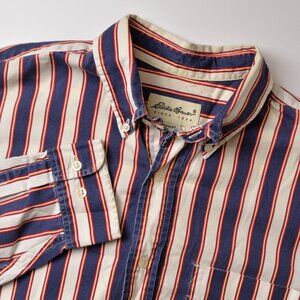 Eddie Bauer Medium Striped Button Down Long Sleeve Shirt Red Blue